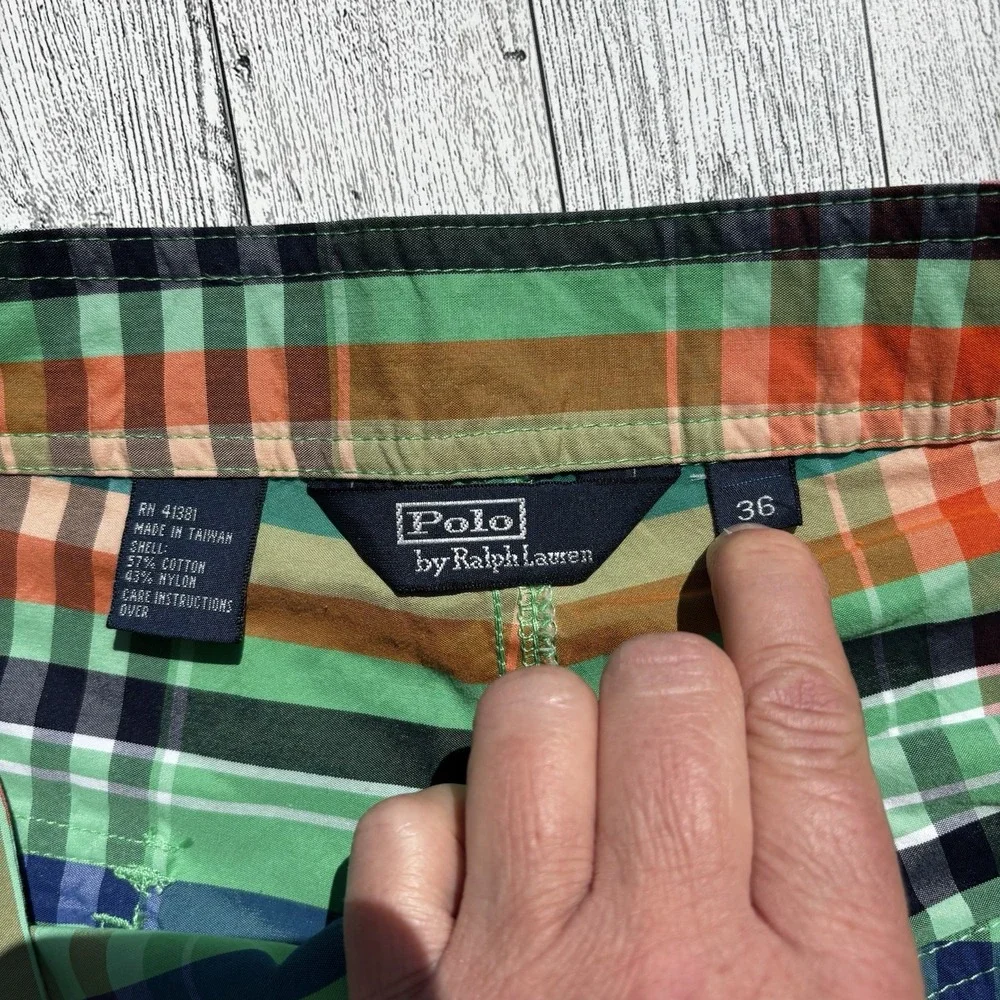 Polo‎ Ralph Lauren Plaid Swim Trunks Mens 36 Board Shorts Preppy Green Beach